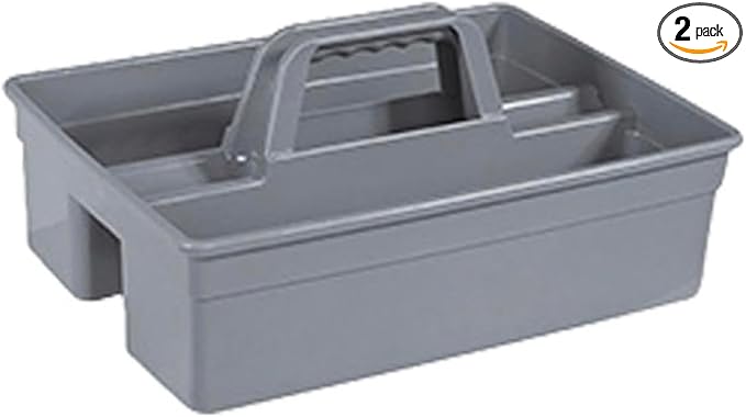 Commercial Janitorial Cleaning Caddy Set, 2-Piece, 15" x 11" x 7" | Heavy-Duty Plastic, Housekeeping Organizer Tote, Portable Tool Box and Spray Bottle Carrier, Comfort Handle