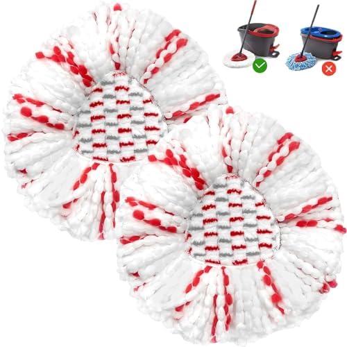 2 Pack Mop Heads Replacements - 40% More Cleaning Power, Spin Mop Heads Replacements for O Cedar Easy Wring 1-Tank System, Deep Cleaning, Microfiber and Machine Washable