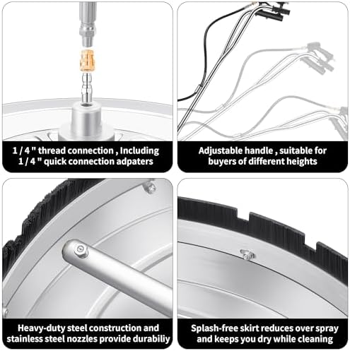30" Pressure Washer Surface Cleaner with 4 Wheels - Stainless Steel Dual Handle Surface Cleaner for Pressure Washer Attachment for Concrete, Patio, Sidewalk, Deck and Driveways