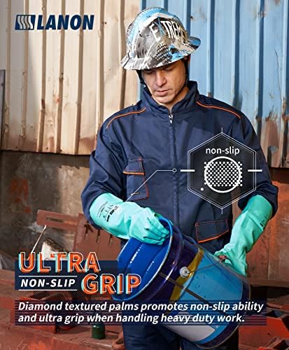LANON 18" Long Nitrile Chemical Resistant Gloves,Unlined,Green,XLarge | Heavy-Duty Work,Cleaning,Dishwashing,Waterproof,Reusable,Comfortable,Durable,Non-Slip,Latex Free,Acid,Alkali & Oil Protection