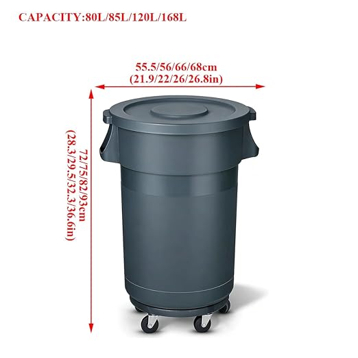 Wastebasket Trash Container, Heavy Duty Sturdy Round Trash Can, Recycling Bin, Stackable, Outdoor Waste Container，Plastic Garbage Can,Included Lid,Indoors，Outdoors(B,168L)