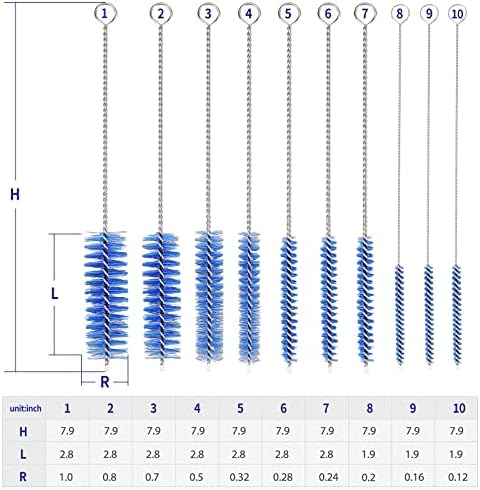 CiaraQ Bottle Cleaning Brushes, 8 Inch Nylon Tube Brush Set, Cleaner for Narrow Neck Bottles Cups with Hook, Set of 10pcs. (Pack of 2)