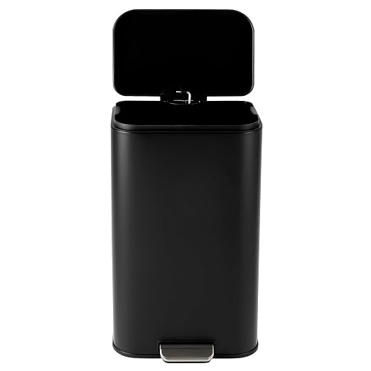 Takywep Stainless Steel Fingerprint Proof Soft Close Recycling Trash Can with Foot Pedal & Removable Inner Bucket, Rectangular Waste Bin for Kitchen Home Office Bathroom Restaurant