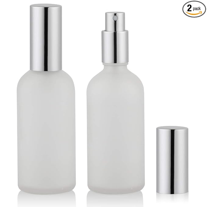 Empty Frosted Glass Spray Bottle 3.4oz, 2 Pack | Perfume Atomizer, Fine Mist
