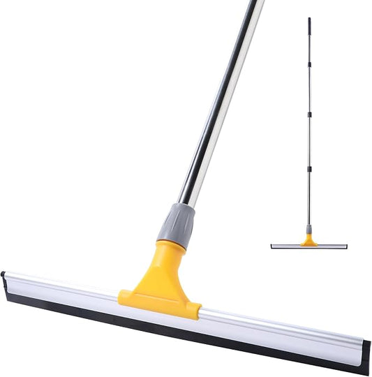 Yocada Rubber Floor Squeegee 17.7" TPR Blade Scrubber Broom 61.8inch Pole | Household Broom for Garage Courtyard Shower Bathroom Floor Marble Glass Tile Water Foam Pet Hair Removal Cleaning