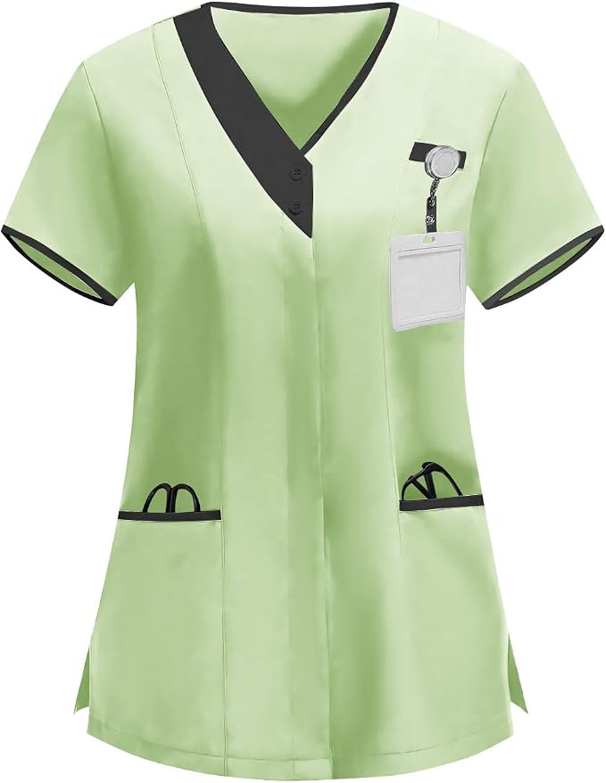2026 Housekeeping Uniform Cleaning Uniforms - Button V Neck Top & Pants with Multi Pockets - Scrubs for Women