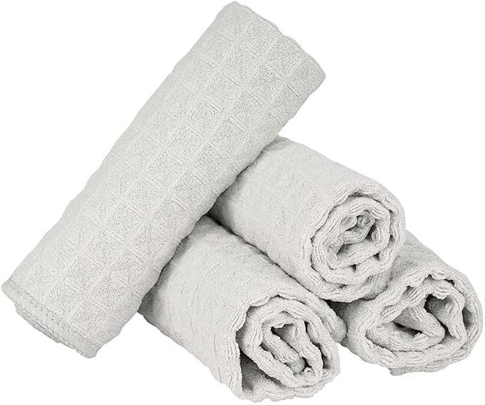 watchget Barista Microfiber Cloths 4 Pack Light Grey(12"x12") | Professional Cleaning Towels for Espresso Machines, Steam Wands & Countertops Essential Coffee Bar Accessories