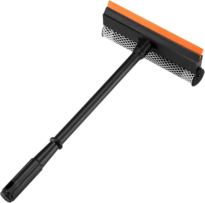 2 in1 Window Squeegee for Car, Window Cleaner with 16inch Long Handle,Sponge Car Window Squeegee for Gas Station, Glass,Shower,Outdoor High Window Cleaning