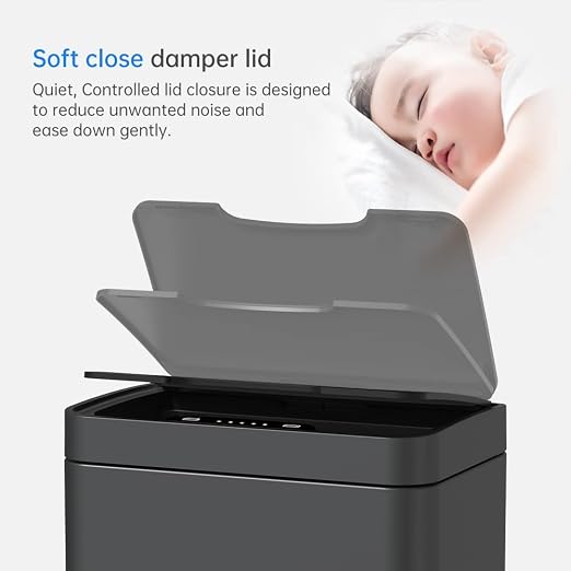 Mbillion 15 Gallon Touchless Motion Sensor Trash Can | Rectangular grey smart garbage can with lid, automatic touchless design for kitchen, bedroom, home & office use