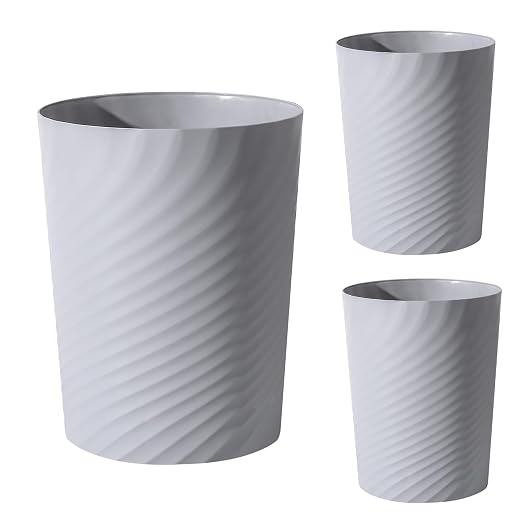 Plastic Small Bathroom Trash Can Wastebasket Garbage Can, Grey, 3 Pack | Sturdy-Easy to Clean, Bathroom, Laundry Room, Kitchen, Office, Kids Room, Dorm, Bedroom, 1.8 Gallon