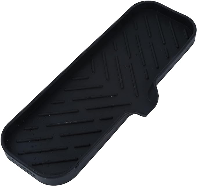 MicoYang Silicone Soap Dish with Drain Spout — Self-Draining Double Sink Organizer Tray for Kitchen & Bathroom, Dispensers, Sponges & Soap Holder, Non-Slip & Dishwasher Safe, Black (Large, 12"×4")