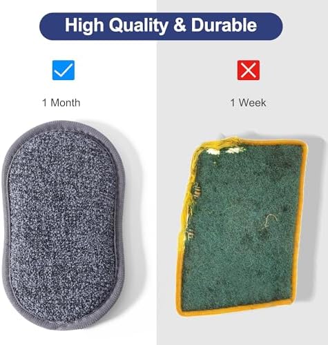 Multipurpose Sponges Kitchen,6 Pack Reusable Non-Scratch Scrub Sponge,Rough Scrubbers Side for Pots and Pans,Soft Microfiber Scrub Side for Washing Dishes