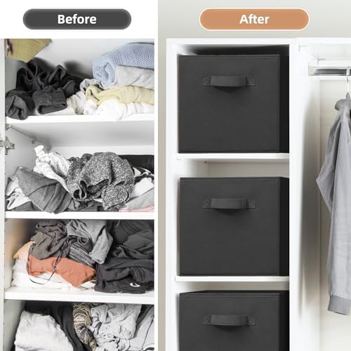 STORAGE MANIAC Storage Cubes, 11 Inch Durable 18 Pack Fabric Foldable Collapsible Bins with Handles for Organization, Closet, Shelves, Offices, Toys, Black