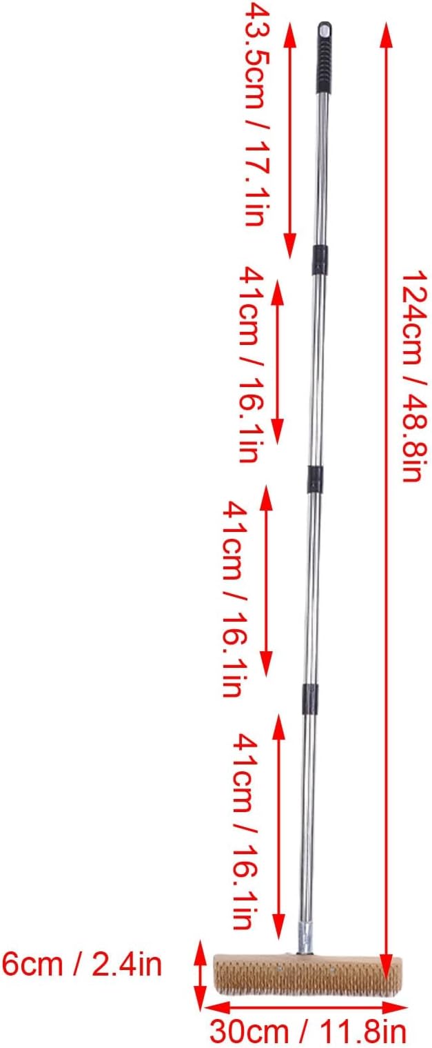Haofy Stainless Steel Wire Scrub Brush, Outdoor Tool with 48.8 Inch Adjustable Handle for Patio Concrete Garage Floors Deck Moss Grime Removal (30cm / 11.8in)