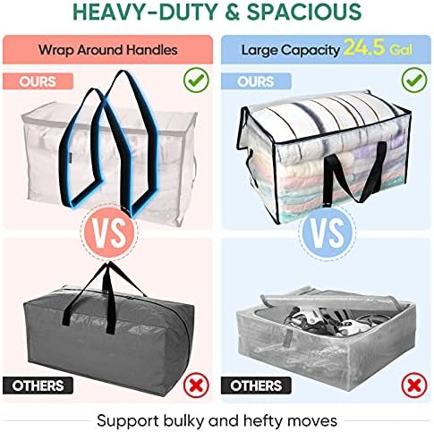BALEINE 16-Pack Oversized Moving Bags with Reinforced Handles, Heavy-Duty Storage Tote for Clothes, Moving Supplies (Clear, 16-Pack)