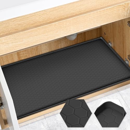 Silicone Under Sink Mat, 22"x19", Waterproof Cabinet Liner, Black | Shelf Liner, Cabinet Protector, Home Organizer, for Kitchen, Bathroom, Multipurpose, Leak Proof, Easy Clean, Drip Tray, Clean