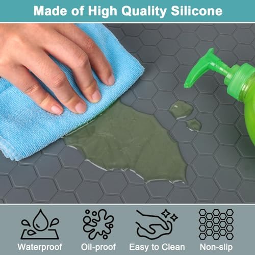 Waterproof Under Sink Mat, 28" x 19" Silicone Under Sink Mats for Kitchen, Under Kitchen Sink Mats and Protector Mat, Sink Cabinet Protector Mats for Bathroom, Gray (Pack of 3)