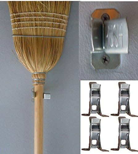 Black Duck Brand 4 Metal Spring Grip Clamps Garage Closet Wall Organizer for Brooms, Mops, Rakes, Etc. (4 Pack)