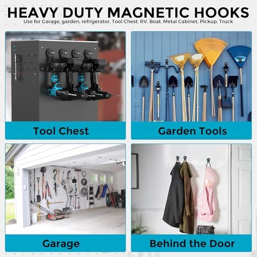 Large Strong Magnetic Hooks Heavy Duty Garage Big Magnet Hooks Extra Strength Magnetic Utility Storage Hook Hanger with Anti Slip Coating for Garden Indoor Outdoor Hanging Tools Black 2 Pack