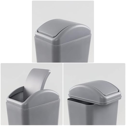 Esdiplot 3.5 Gallon Swing Lid Waste Can, Plastic Swing-Top Trash Can, Gray