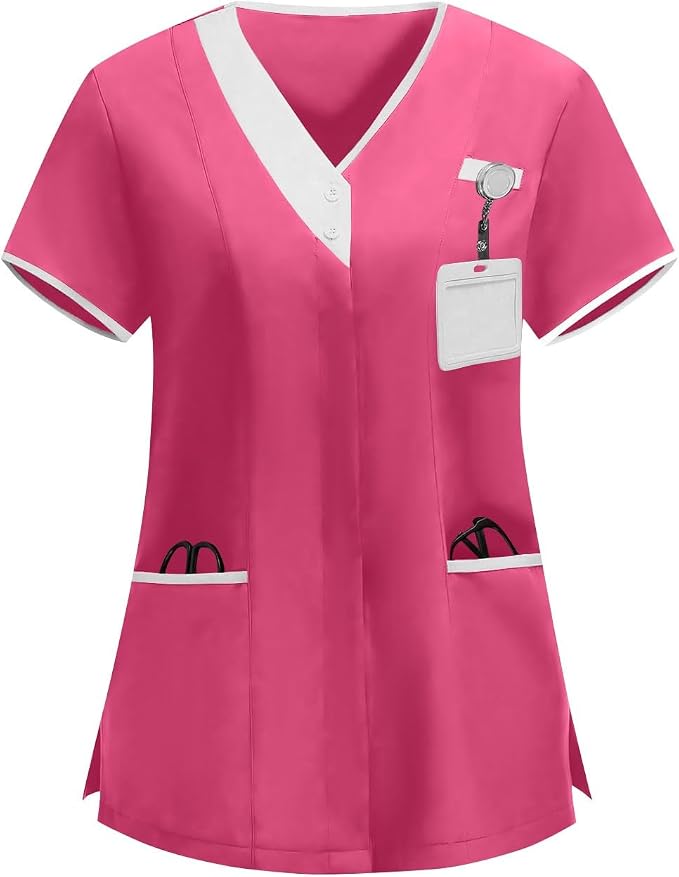2026 Housekeeping Uniform Cleaning Uniforms - Button V Neck Top & Pants with Multi Pockets - Scrubs for Women