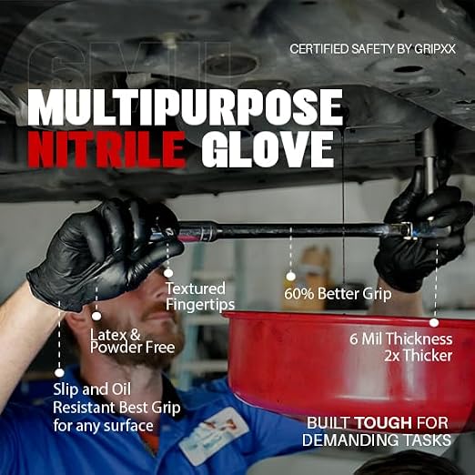 London Labs Heavy Duty 6 Mil Black Nitrile Gloves - Disposable, Latex & Powder Free | Mechanic, Food Prep & Tattoo | Rubber Gloves for Cooking, Cleaning & Household |Bulk Case of (1000)