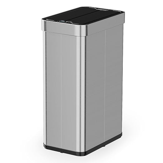 Goplus 16 Gallon Kitchen Trash Can, Stainless Steel Motion Sensor Garbage Can with Butterfly Lids, Slim Automatic Touchless Trash Bin for Kitchen Bedroom Stay Open, Soft Close, Sliver