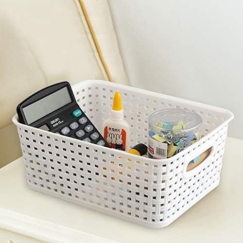 6-Pack White Storage Baskets, Plastic Weave Basket for Organizing | Woven Design, Built-in Handles, High Quality Organizer Basket for Storage