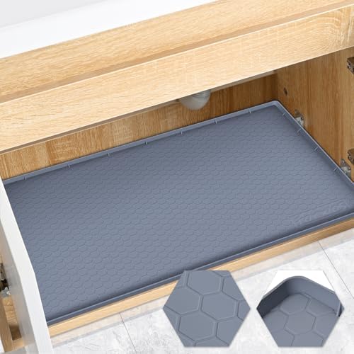 Silicone Under Sink Mat, 28"x19", Waterproof Cabinet Liner, Grey | Shelf Liner, Cabinet Protector, Home Organizer, for Kitchen, Bathroom, Multipurpose, Leak Proof, Easy Clean, Drip Tray, Clean