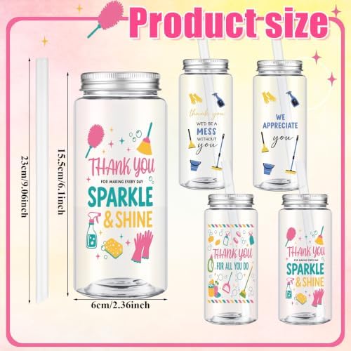 Skylety 48 Pcs Housekeeping Week Appreciation Gift Bulk Cup, Housekeeping 2 | 2026 Housekeeping Week Service Staff Housekeeper Gifts 14 oz Plastic Cup with Lid and Straw We Would Be a Mess Without You