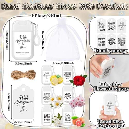 FoldTier 24 Set Housekeeping Week Gifts Bulk Hand Sanitizer Spray | Team Employee Appreciation Gifts for Teacher Coworker Staff Nurse, 1 oz Mini Mist Hand Sanitizer Spray Travel Size with Tag