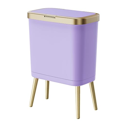 Procade Purple Bathroom Trash Can with Lid and Legs,Small Gold Garbage Can | 4 Gallon Tall Skinny Plastic WasteBasket,Dog Proof Trash can,Slim Room Decor Trash Bin for Bedroom,Kitchen,Office,Dorm,Toilet