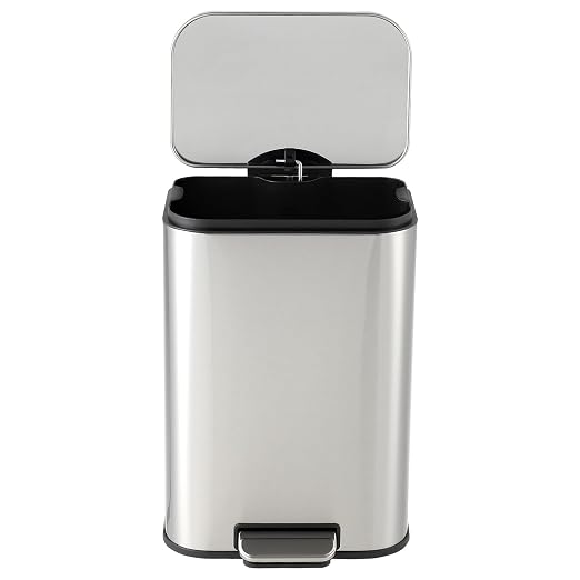 Takywep Kitchen Trash Can, Stainless Steel Fingerprint Proof Soft Close Recycling Bin with Foot Pedal & Removable Inner Bucket, Rectangular Waste Bin for Home Office Bathroom Restaurant