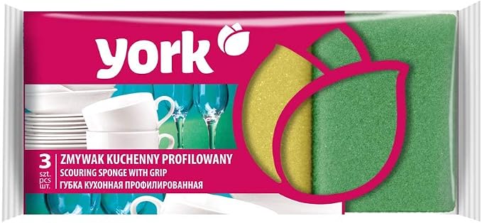 York Non-Abrasive Cleaning Scouring Scrub Sponge for Kitchen Scratch Proof Kitchen Utensil Scrubber Pads for Pots, Pans , Non-Stick Cookware Scrubbers Use for Kitchen, 9.5X7X4.5 Cm-3 Pieces