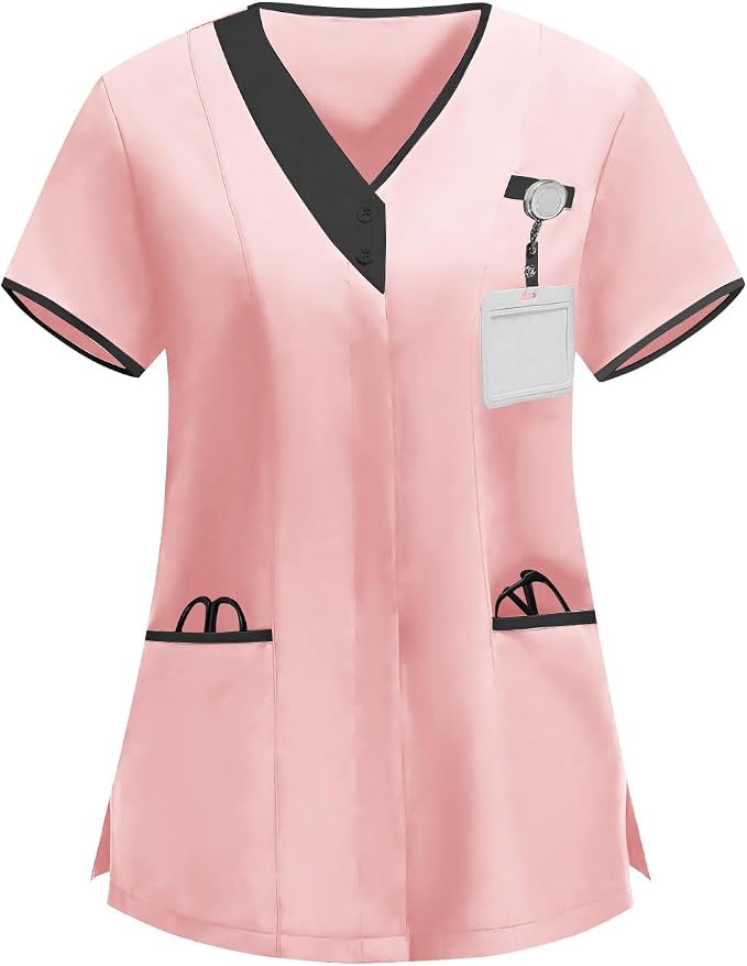 2026 Housekeeping Uniform Cleaning Uniforms - Button V Neck Top & Pants with Multi Pockets - Scrubs for Women