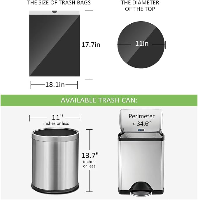 4 Gallon 312 Counts Strong Drawstring Trash Bags Garbage Bags by Teivio, Bathroom Trash Can Bin Liners, Small Plastic Bags for home office kitchen, Black