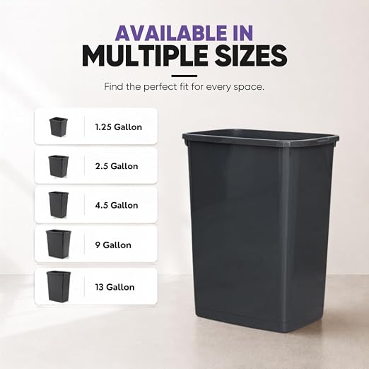 Superio Large Kitchen Trash Can 13 Gallon, 52 Qt Waste Bin for Kitchen, Garage, Indoor and Outdoor Trash Can, Dark Grey