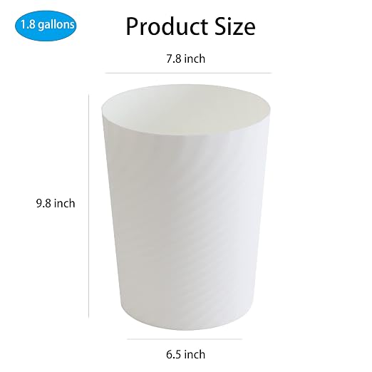 Plastic Small Bathroom Trash Can Wastebasket Garbage Can, White, 2 Pack | Sturdy-Easy to Clean, Bathroom, Laundry Room, Kitchen, Office, Kids Room, Dorm, Bedroom, 1.8 Gallon