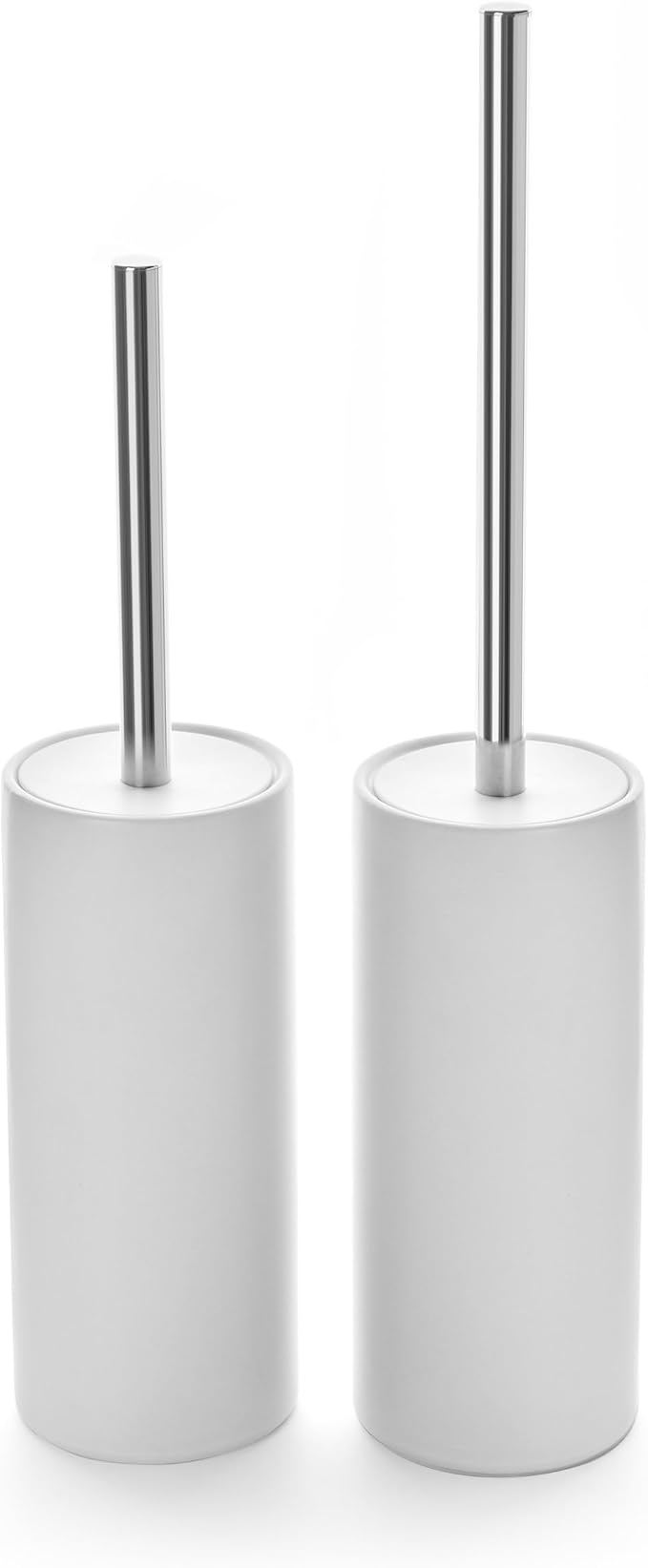 Matt White Ceramic Toilet Brush and Holder Set | Freestanding Toilet Bowl Cleaners Brush, Scrubber Brush for Toilet, Bathroom Accessories with Stainless Handle, Deep Cleaning