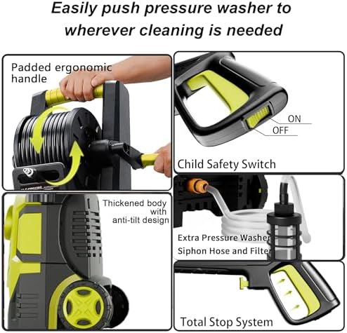 2026Upgraded Pressure Washer 5000PSI with Adj-8-Level Touch Screen, 34" Tall Power Washer, 4 Quick Connect Nozzles, Inlet Hose&Filter&500mlFoam Cannon for Cars/Fences/Driveways/Home Cleaning，Yellow