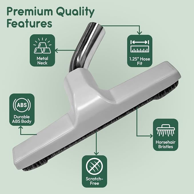 Selgo Floor Brush with Metal Curved Swivel Elbow with Soft Horsehair Bristles, for Eureka and Universal Vacuum Cleaners with 1 and 1/4 Inch Wand Size Opening (1.25 Inch) (32mm) 10 Inch Wide