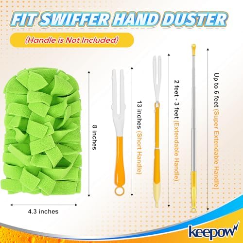 KEEPOW 6Pcs Duster Refills Compatible with Swiffer Hand, Heavy Duty Fleece | Reusable 360 Degree Fleece Duster Refills for Ceiling Fan, Blinds & Home Cleaning, Heavy Duty, Compatible Swiffer Duster