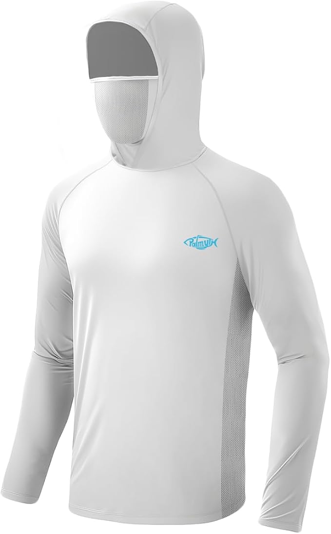 Palmyth Men's Fishing Hoodie UPF 50+ Long Sleeve with Face Mask Neck Gaiter | Zipper Pocket, Thumb Loops, Quick-Dry, Side Mesh Panels, Lens Cleaning Cloth