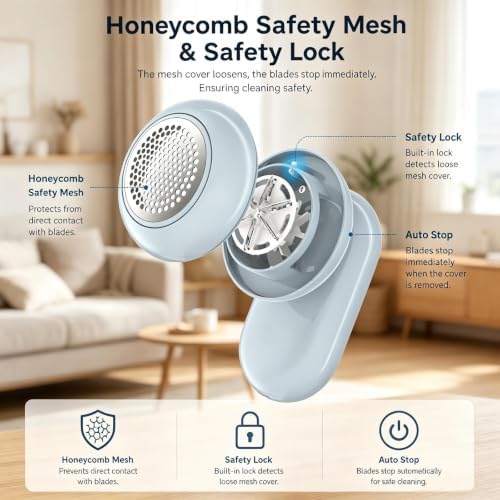 Rechargeable Fabric Shaver,Electric Lint Remover for Clothes & Couch | Long Lasting Battery Lint remover shaver,Easy-Clean,Multi-Fabric Compatible,Detachable Lint Tray,Fast Type-c Charging-Blue