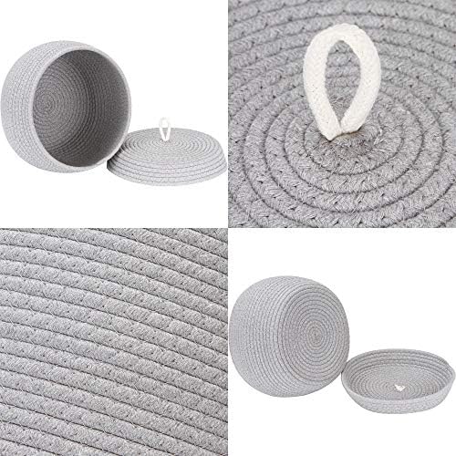 Sea Team Round Woven Cotton Rope Storage Basket with Lid, Gray | Lidded Knitted Decorative Storage Bin, Pot, Caddy, Organizer, Container for Snacks, Towels, Plants, 10 x 7.5 Inches