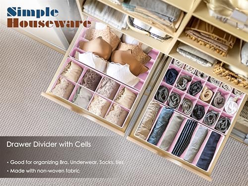 Simple Houseware 4-Pack Drawer Organizer Set for Underwear/Socks/Bra, Pink | Closet Dividers for Underwear, Socks, Bras, Scarves, Ties - Foldable Non-Woven Storage Boxes