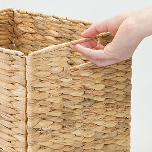 mDesign Natural Woven Hyacinth Cube Organizer Basket with Handles, Storage for Bathroom, Laundry Room Shelf or Nursery - Perfect for Cubby Storage Units - Hold Blankets and Books - 6 Pack, Natural/Tan