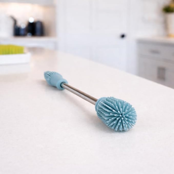 Haakaa Food-Grade Silicone Double-Ended Cleaning Brush (Brush-Mist Blue) | Household Cleaning Brushes Food-Grade Silicone Dishwasher Safe