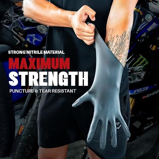London Labs Heavy Duty 6 Mil Black Nitrile Gloves - Disposable, Latex & Powder Free | Mechanic, Food Prep & Tattoo | Rubber Gloves for Cooking, Cleaning & Household | Pack of (200)