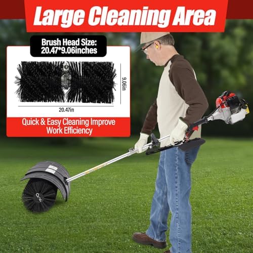 MOCHAG 52CC 2 Stroke Outdoor Hand Held Gas Power Broom, 2.3HP 1.8M Air-Cooled Gasoline Power Broom Walk Behind Sweeper with Goggles, Cleaning Driveway Turf Lawns Snow Tools High Performance Cleaner